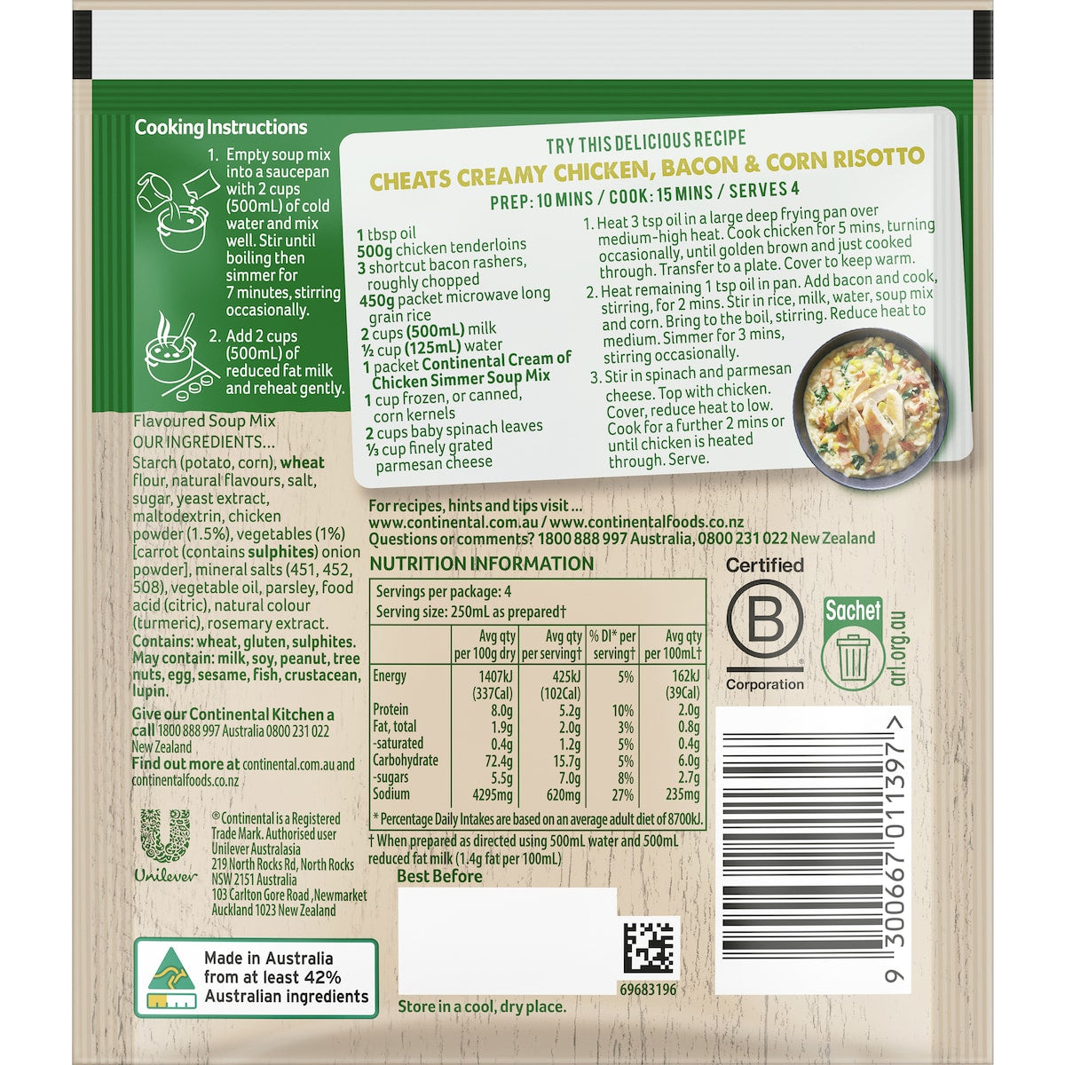 Continental Simmer Soup Cream Of Chicken 45g