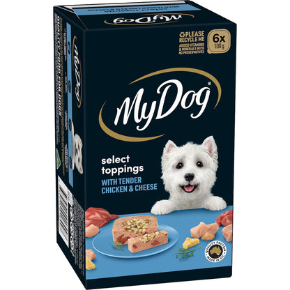 My Dog Adult Select Toppings Chicken & Cheese Wet Food Trays 100g X 6 Pack