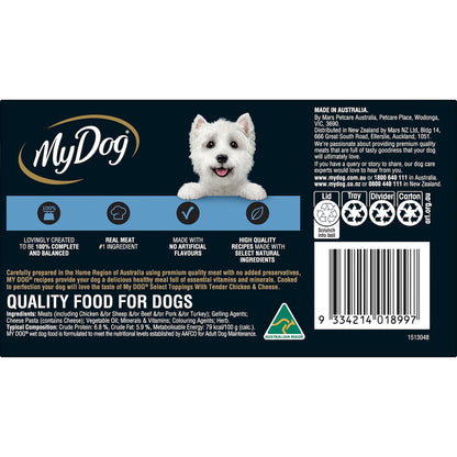 My Dog Adult Select Toppings Chicken & Cheese Wet Food Trays 100g X 6 Pack