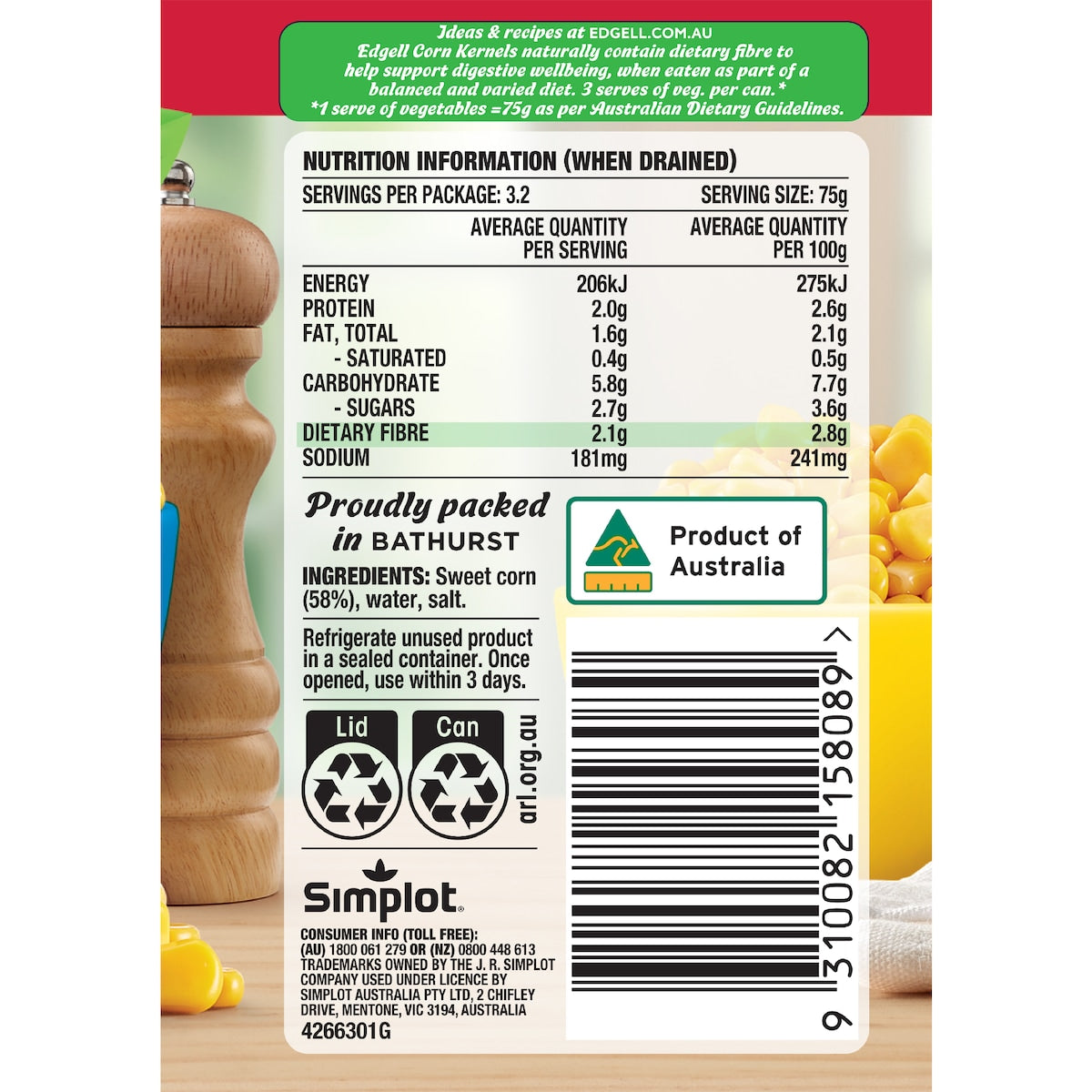 Edgell Sweet Corn Kernels Cut From The Cob 420g