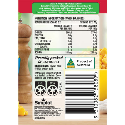 Edgell Sweet Corn Kernels Cut From The Cob 420g