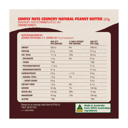 Bega Simply Nuts Peanut Butter Crunchy - 325g