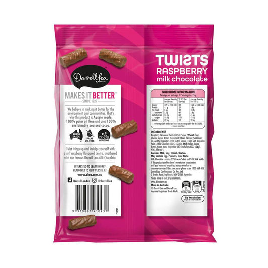 Darrell Lea Twists Milk Chocolate Raspberry - 200g