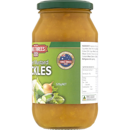 Three Threes Sweet Mustard Pickles 520g