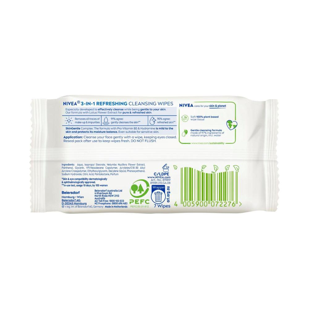 Nivea Daily Essentials Refreshing Face eansing Wipes For Normal Skin + Vitamin E - 7 pack