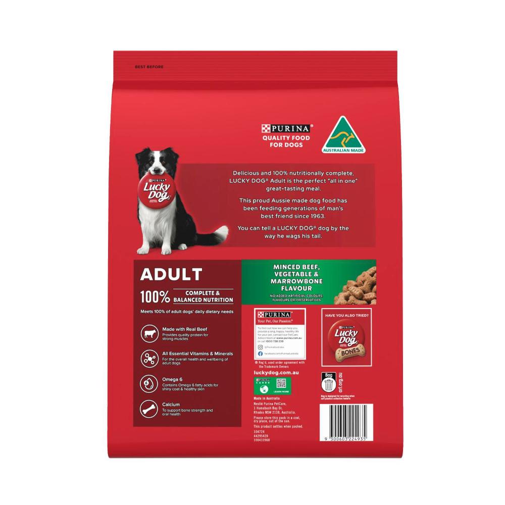 Purina Lucky Dog Minced Beef Vegetable & Marrowbone Flavour Adult Dry Dog Food - 8kg