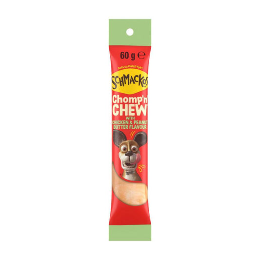 Schmackos Chomp N Chew With Peanut Butter & Chicken Flavoured Dog Treat Lar ... 60g