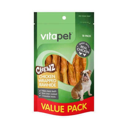 Vitapet Chewz Chicken Wrapped Rawhide Sticks Dog Treat - 18 pack