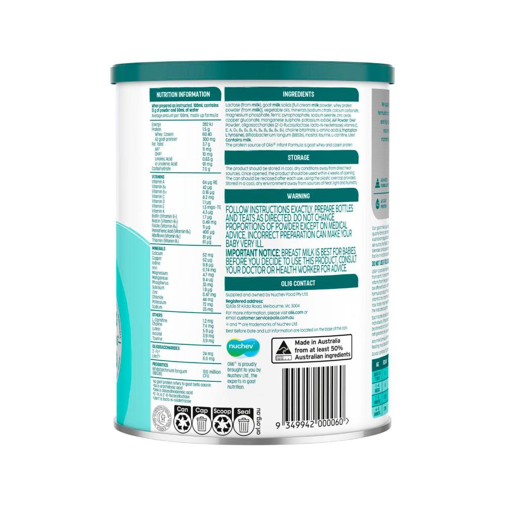Oli6 Stage 1 Goat Milk Infant Formula 0-6 Months - 800g