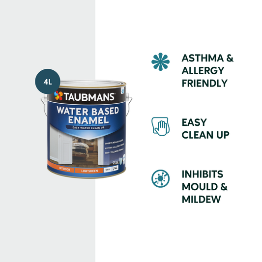 Taubmans White Low Sheen Water Based Enamel Paint - 4L