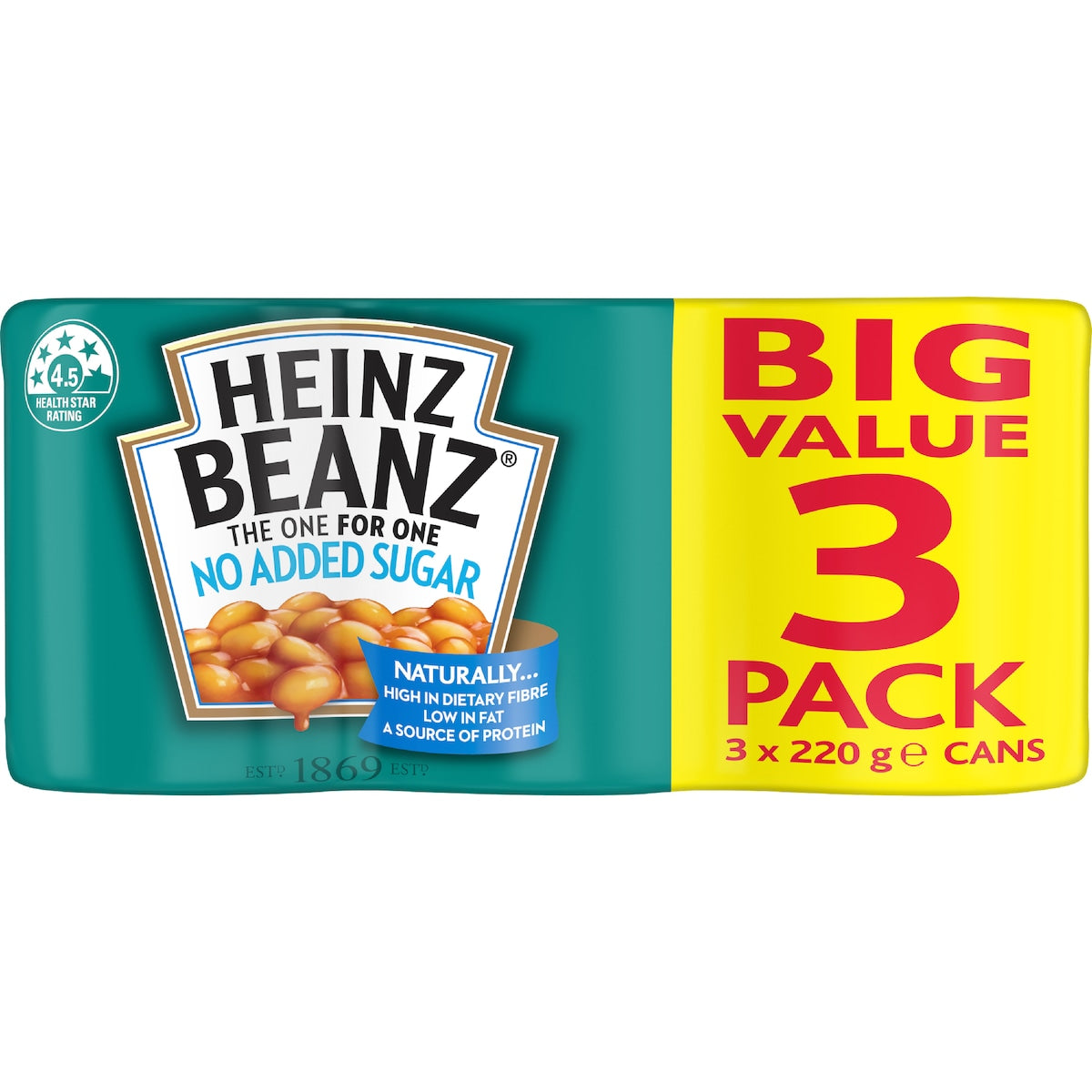 Heinz Baked Beans In Tomato Sauce Canned No Added Sugar 220g X 3 Pack