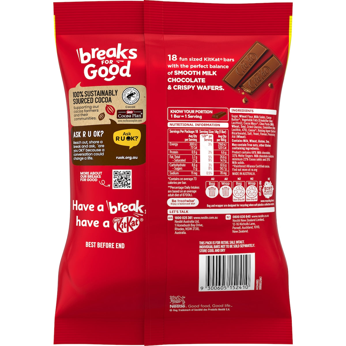 Kitkat Milk Chocolate 18 Mini Bars Share Pack 252g