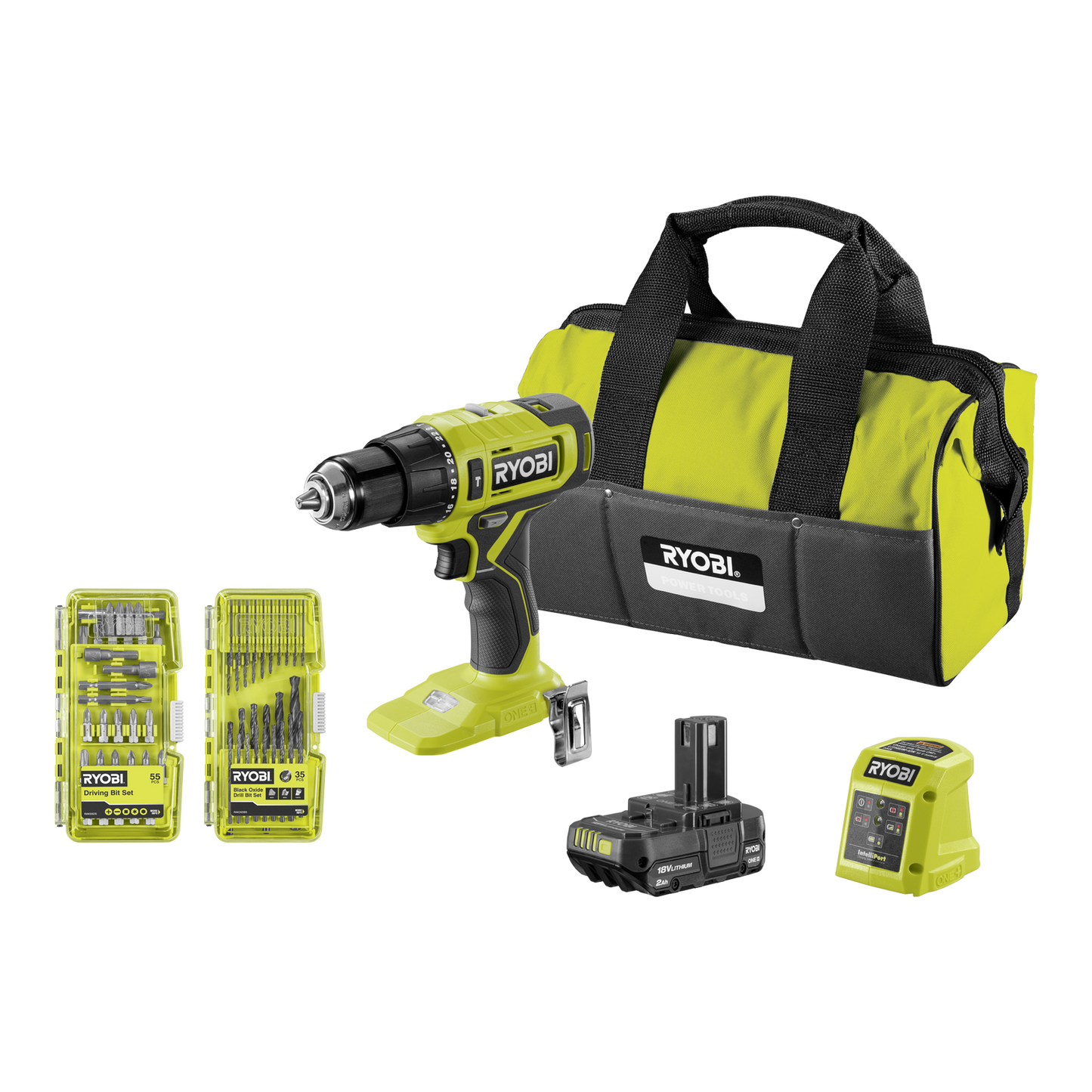 Ryobi ONE+ Hammer Drill Kit - 2Ah - 90 Accessories - 165 x 220 x 360mm