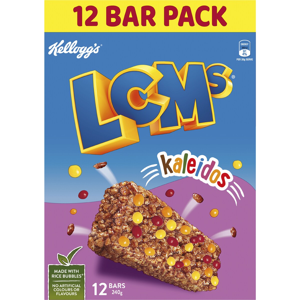 Kellogg's LCMs Kaleidos Rice Bubbles Snack Bars 12 pack