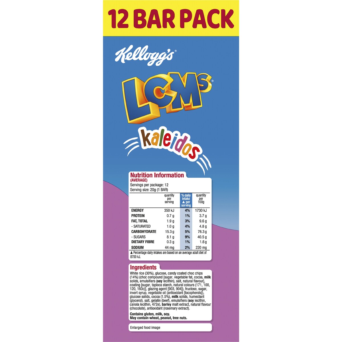 Kellogg's LCMs Kaleidos Rice Bubbles Snack Bars 12 pack