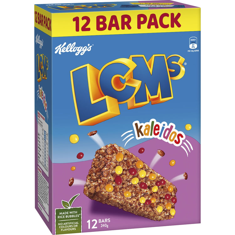 Kellogg's LCMs Kaleidos Rice Bubbles Snack Bars 12 pack