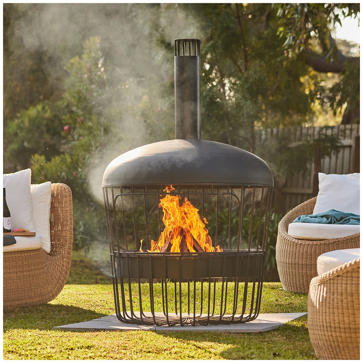 Glow Bastion Chimenea GLOW2417 Black Steel Wood Burning