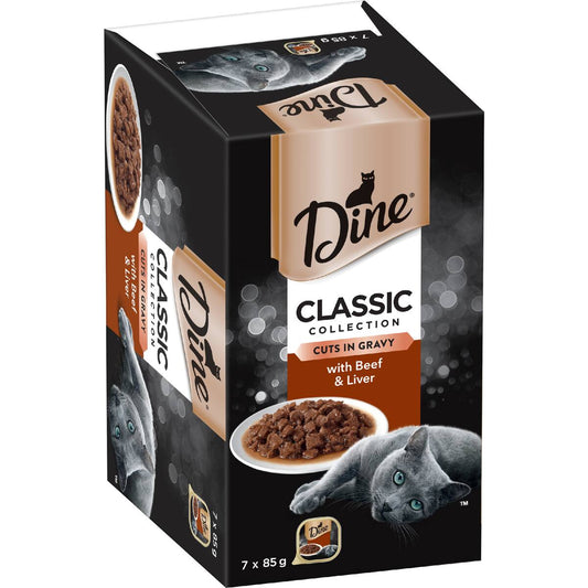 Dine Adult Wet Cat Food Cuts In Gravy With Beef & Liver Tray 85g X 7 Pack