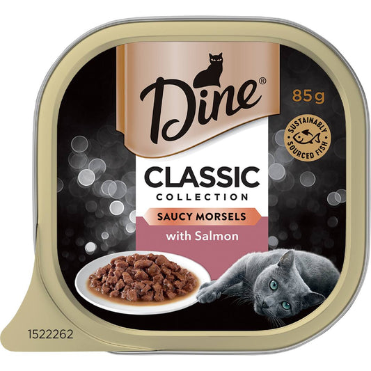 Dine Adult Wet Cat Food Saucy Morsels With Salmon Tray 85g