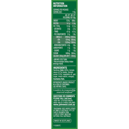 John West Wild Brisling Sardines In Tomato Sauce 110g