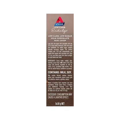 Atkins Low Carb Endulge Bar Milk Chocolate Mint Crisp 5x30g - 150g
