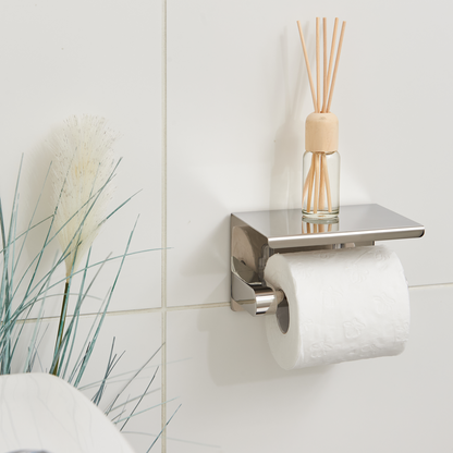 Naleon Adhesive Toilet Roll Holder with Shelf - Chrome - 140 x 93mm