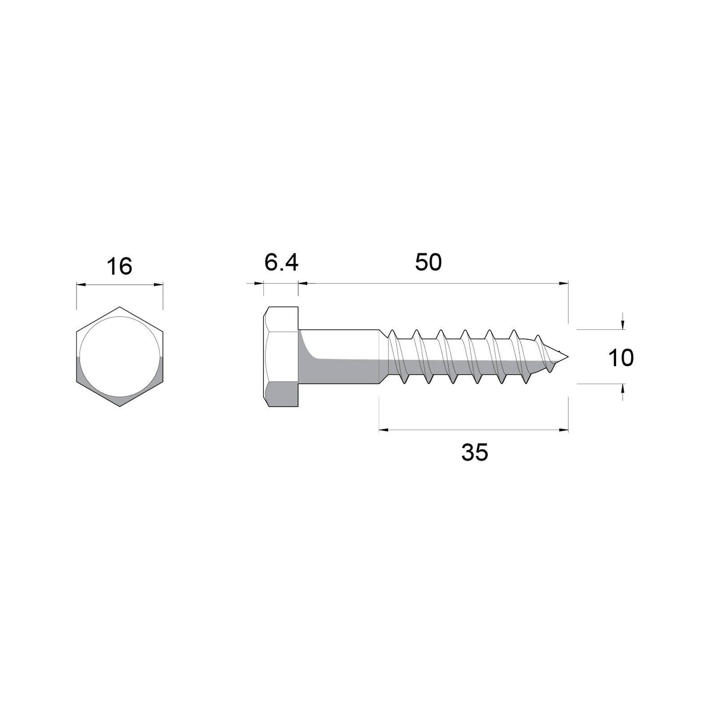 Zenith M10 x 50mm Hex Head Coach Screws - 25 Pack