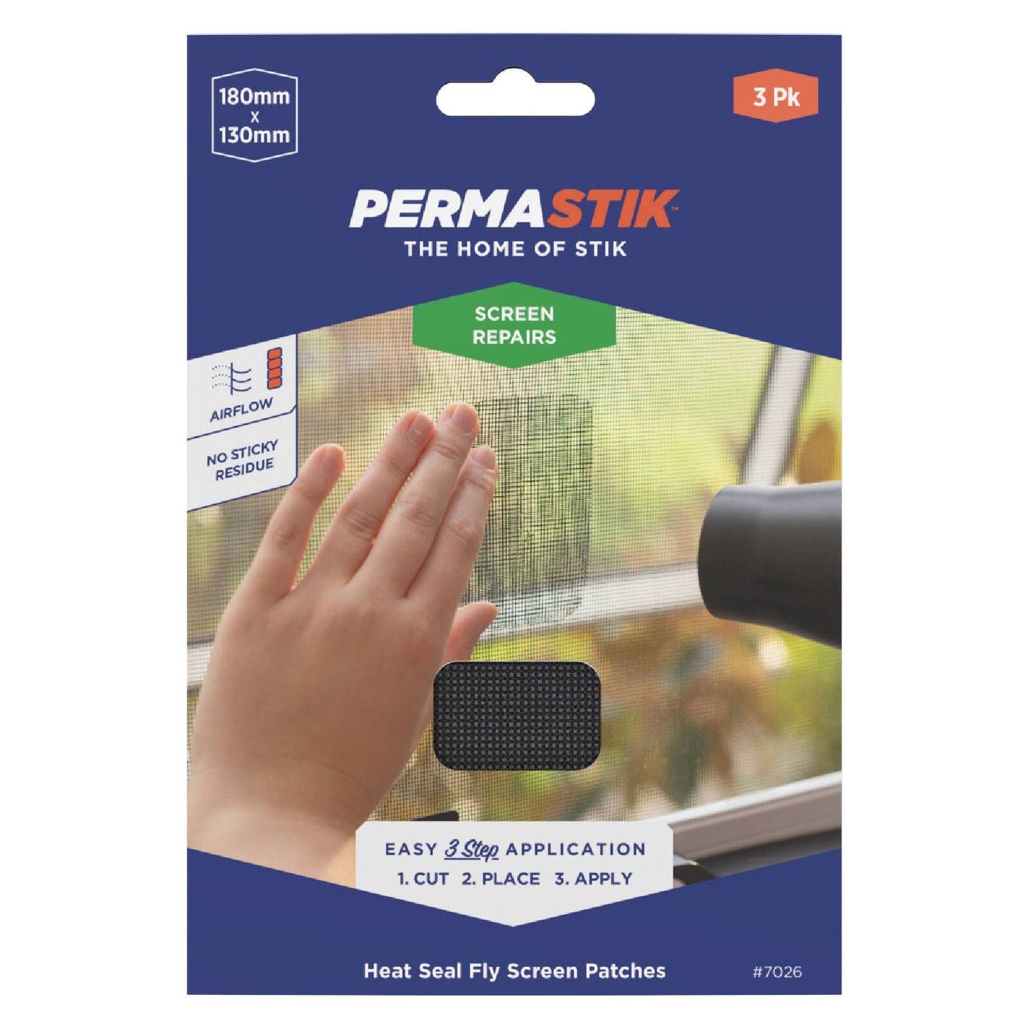 Permastik Flyscreen Repair Patches - 180 x 130mm - 3 Pack