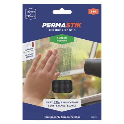 Permastik Flyscreen Repair Patches - 180 x 130mm - 3 Pack