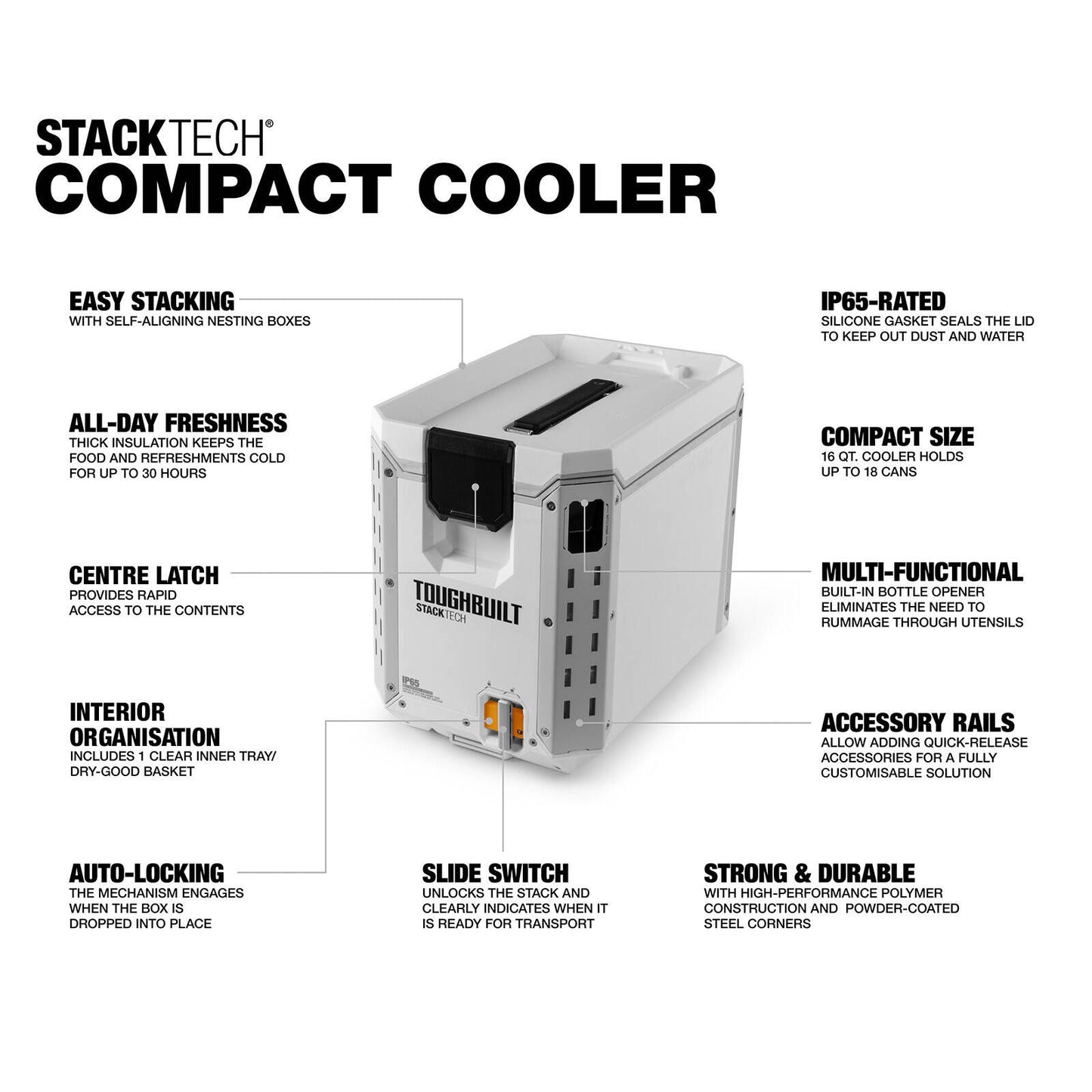 Toughbuilt Stacktech Compact Cooler - 15L - White