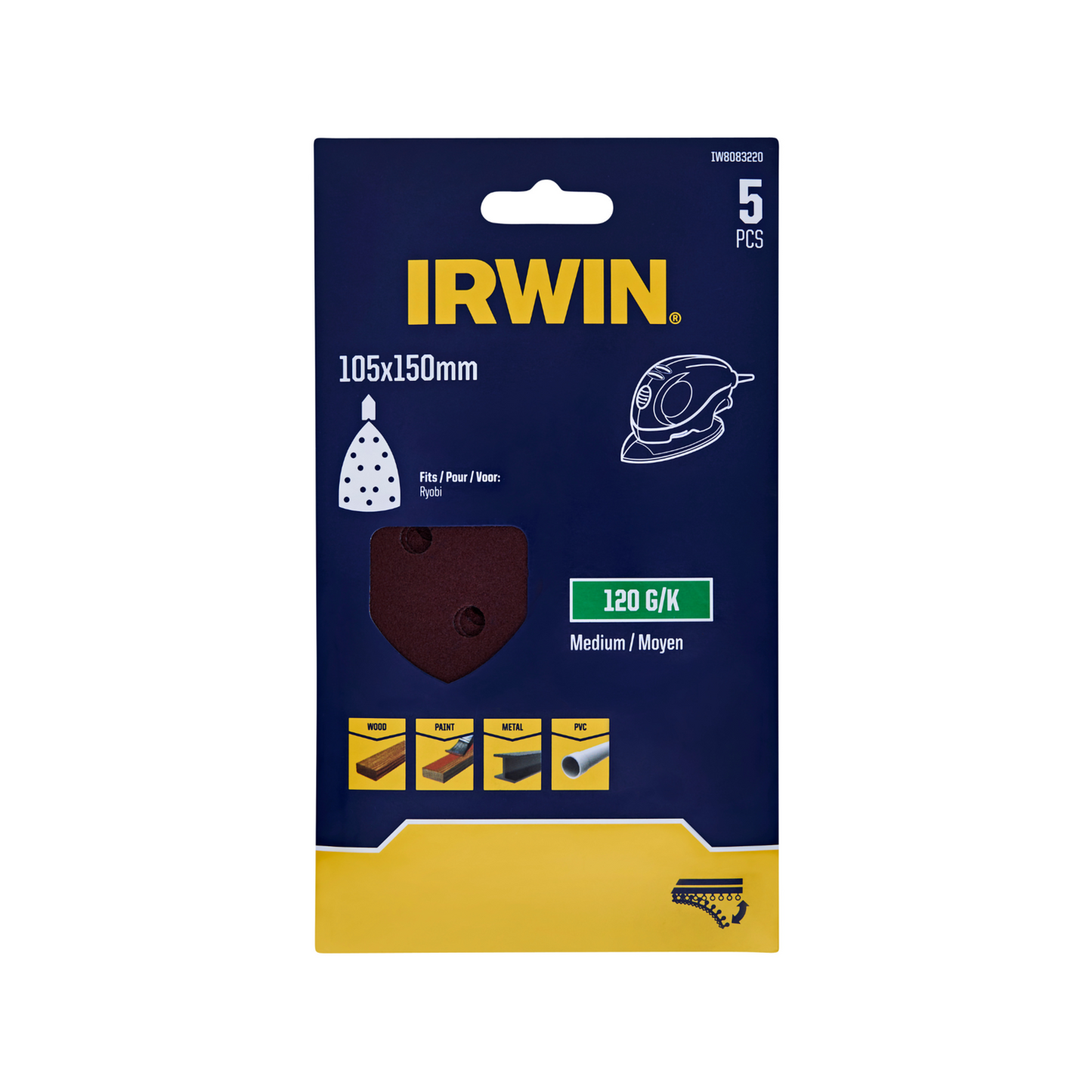 Irwin Detail Sheets - 120 Grit - 105 x 150mm - 5 Pack