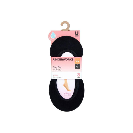 Underworks Invisible Footlet Black 5-8/9-11- 3 Pack