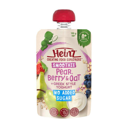 Heinz Smoothie Pear Berry & Oat + Greek Style Yoghurt Baby Food Pouch 8+ Months - 120g