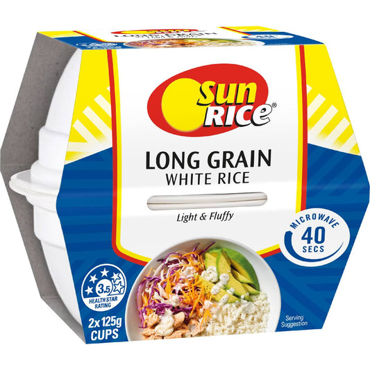 Sunrice Microwave White Long Grain Rice Cup 125g X 2 Pack