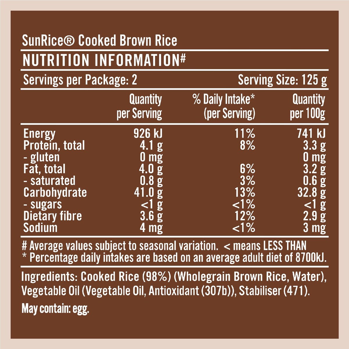 Sunrice Microwave Brown Rice Cup 125g x 2 pack