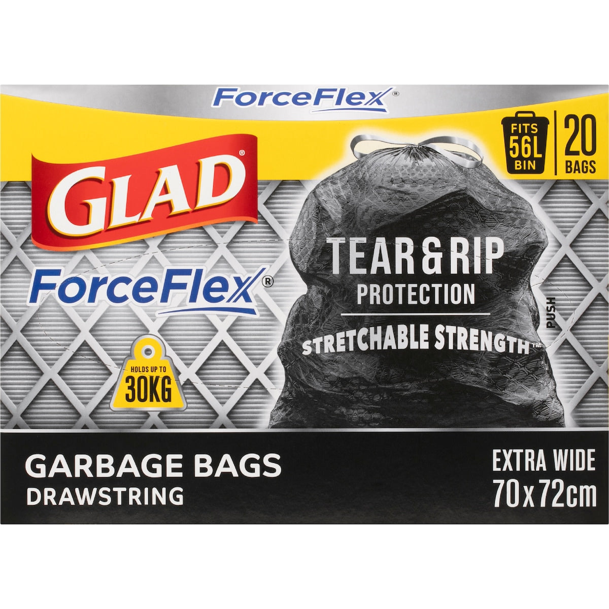 Glad Force Flex Drawstring 56l 20 Pack
