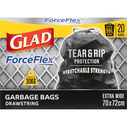 Glad Force Flex Drawstring 56l 20 Pack