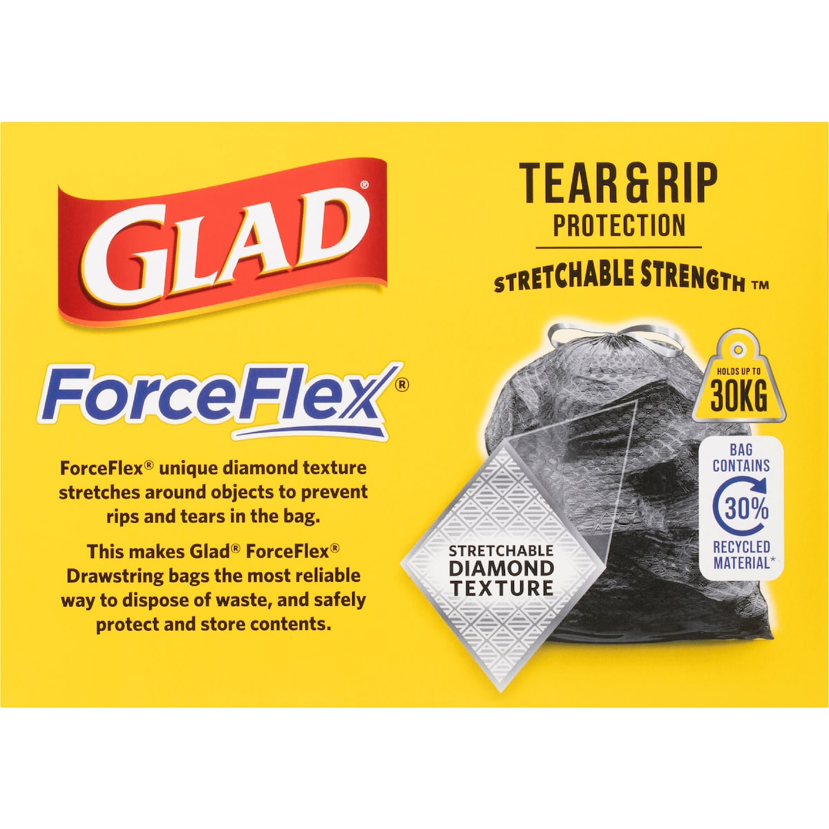 Glad Force Flex Drawstring 56l 20 Pack