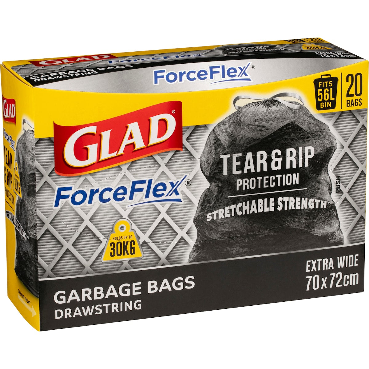 Glad Force Flex Drawstring 56l 20 Pack