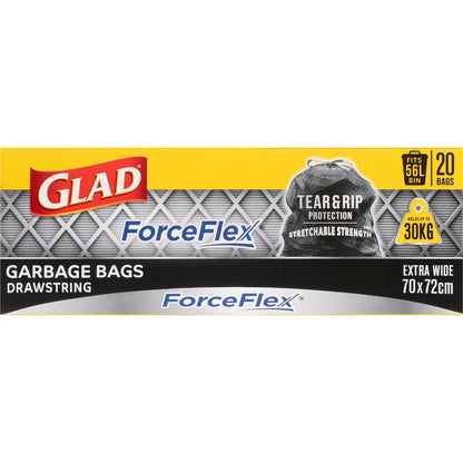 Glad Force Flex Drawstring 56l 20 Pack