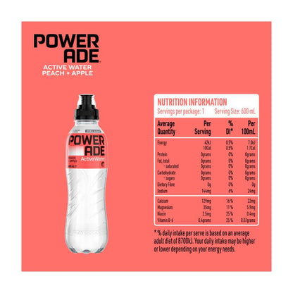 Powerade Ion4 Active Water Peach And Apple Zero Sugar Sipper Cap Bottle - 600mL