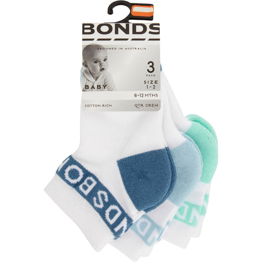 Bonds Baby Socks Sport Active Size Newborn 3 Pack