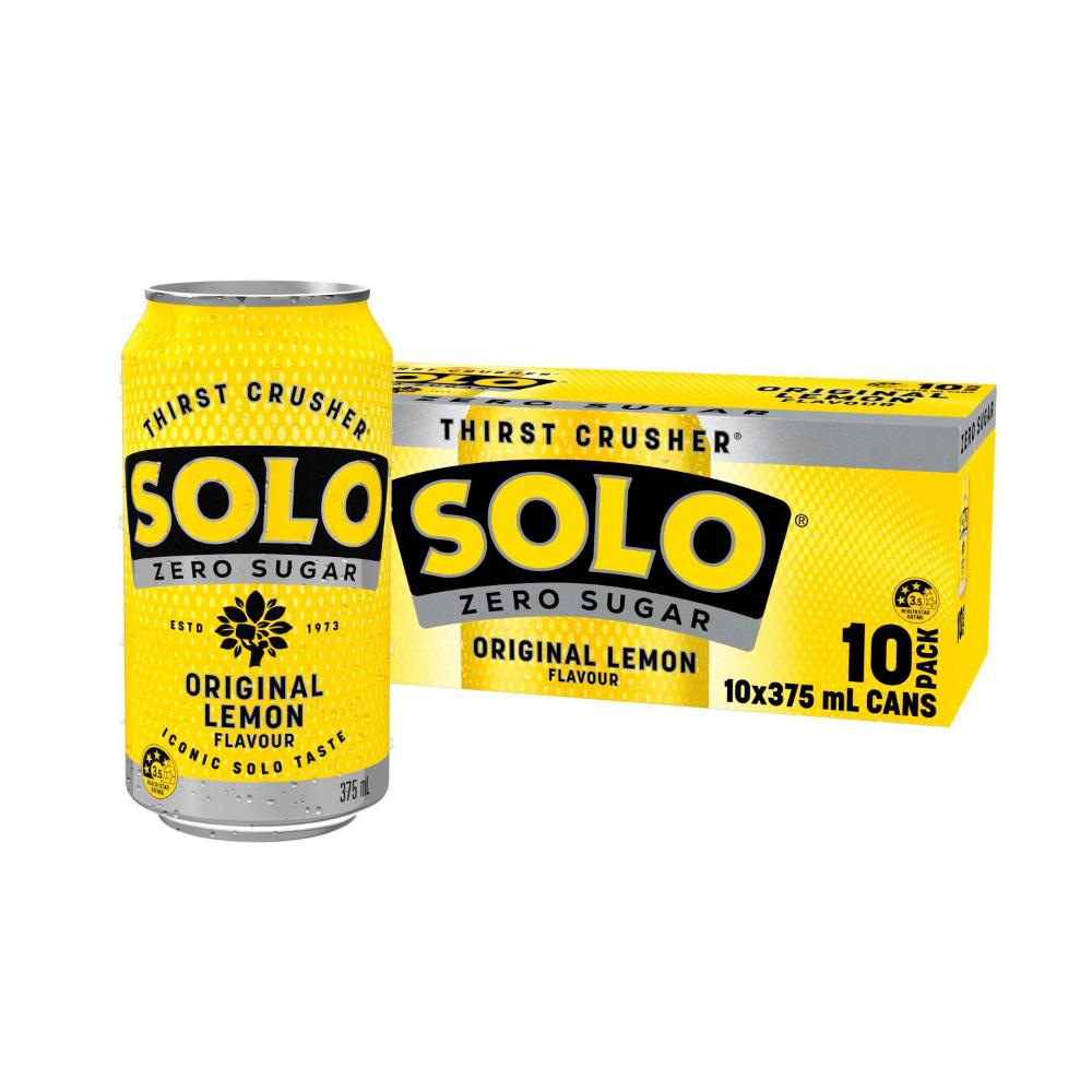 Solo Zero Sugar Original Lemon Soft Drink Cans Multipack 375ml - 10 Pack