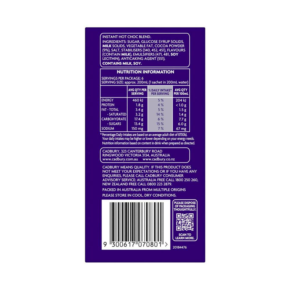 Cadbury Instant Hot Chocolate 150g - 6 Pack