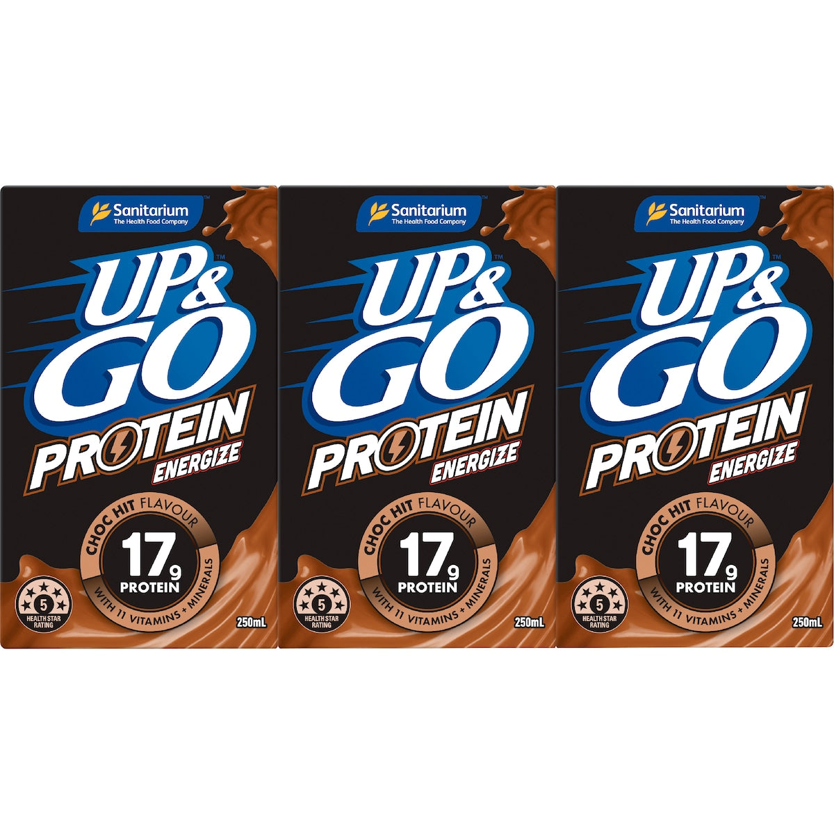 Up&go Protein Energize Liquid Breakfast Choc 250ml X 3 Pack