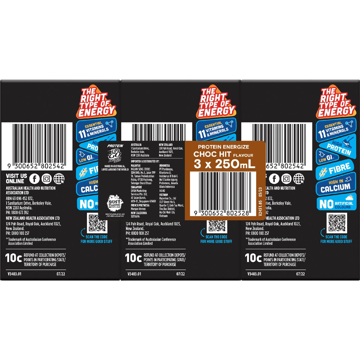 Sanitarium Up&Go Protein Energize Choc 250ml x3 Pack