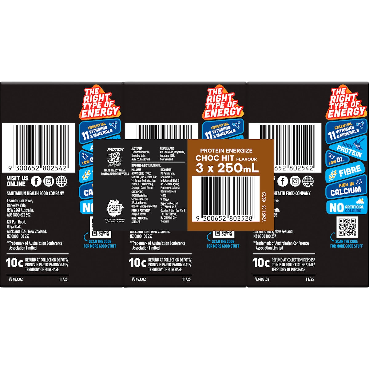 Up&go Protein Energize Liquid Breakfast Choc 250ml X 3 Pack