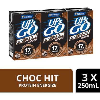 Up&go Protein Energize Liquid Breakfast Choc 250ml X 3 Pack