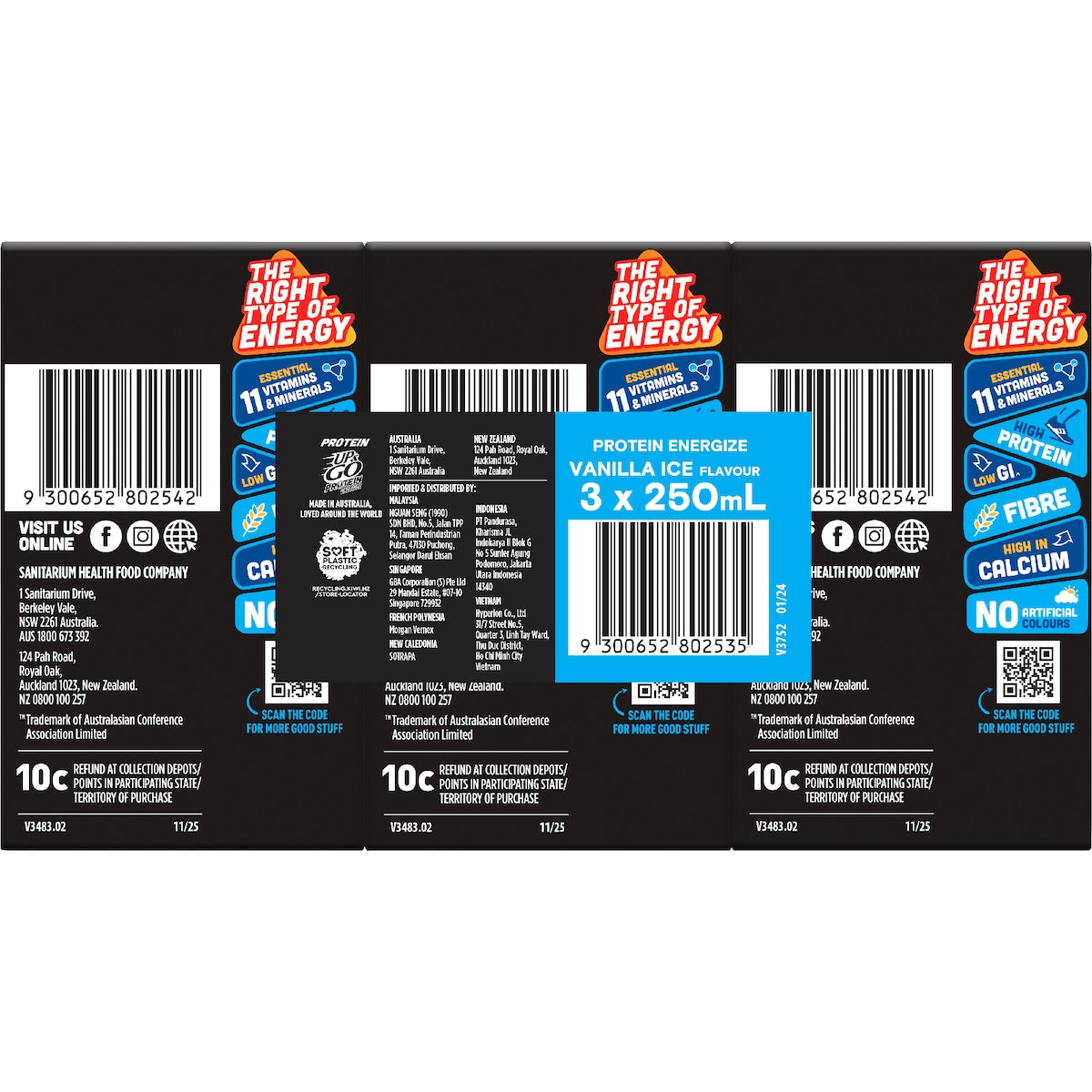 Up&go Protein Energize Liquid Breakfast Vanilla 250ml X 3 Pack