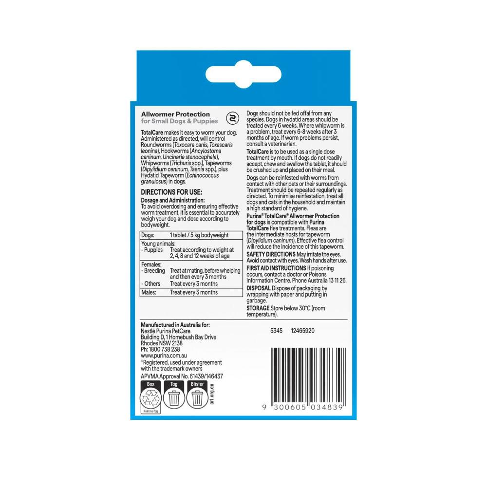 Purina Total Care Tasty All Wormer Small Dog Or Puppies Treatment - 1 pack